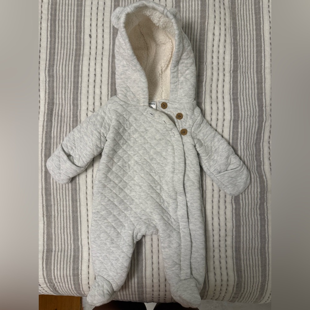 Carter's Light Gray Quilted Hooded Baby Puffer One-Piece